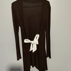 Brown Waterfall Cardigan with White Bow